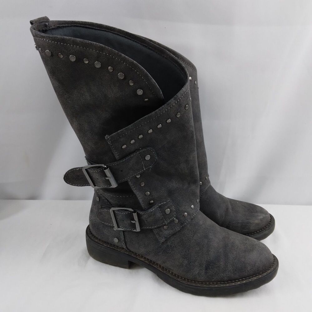 SO Buckle Moto Biker Boots Gray Pirate Steampunk Apocalyptic Studded Women's 6 M